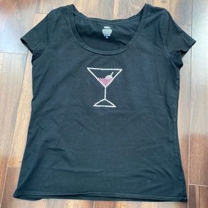Mossino Bkack Short Sleeve T-Shirt. Martini Glass Bling XL